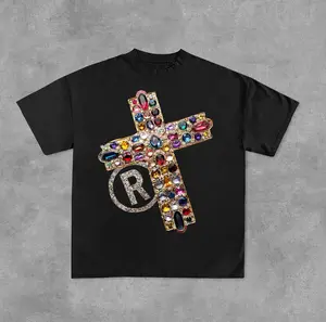 Diamond Cross Graphic Y2k Fashion Streetwear Print Casual Cotton T-Shirt