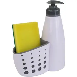 Countertop Soap Pump/Dispenser with Perforated Sponge Holder/Accessory Caddy, White - Sponge Included