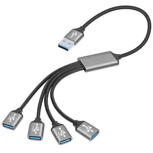 USB 3.0 Splitter 1-In-4 Out Y-Adapter  1Feet, 5Gbps USB-A 3.0 Male to four 4 Female OTG Extension Cord, 4 USB Type-A Multi-Port Connector Extender Hub, Data Charger Power Splitter for , Laptop
