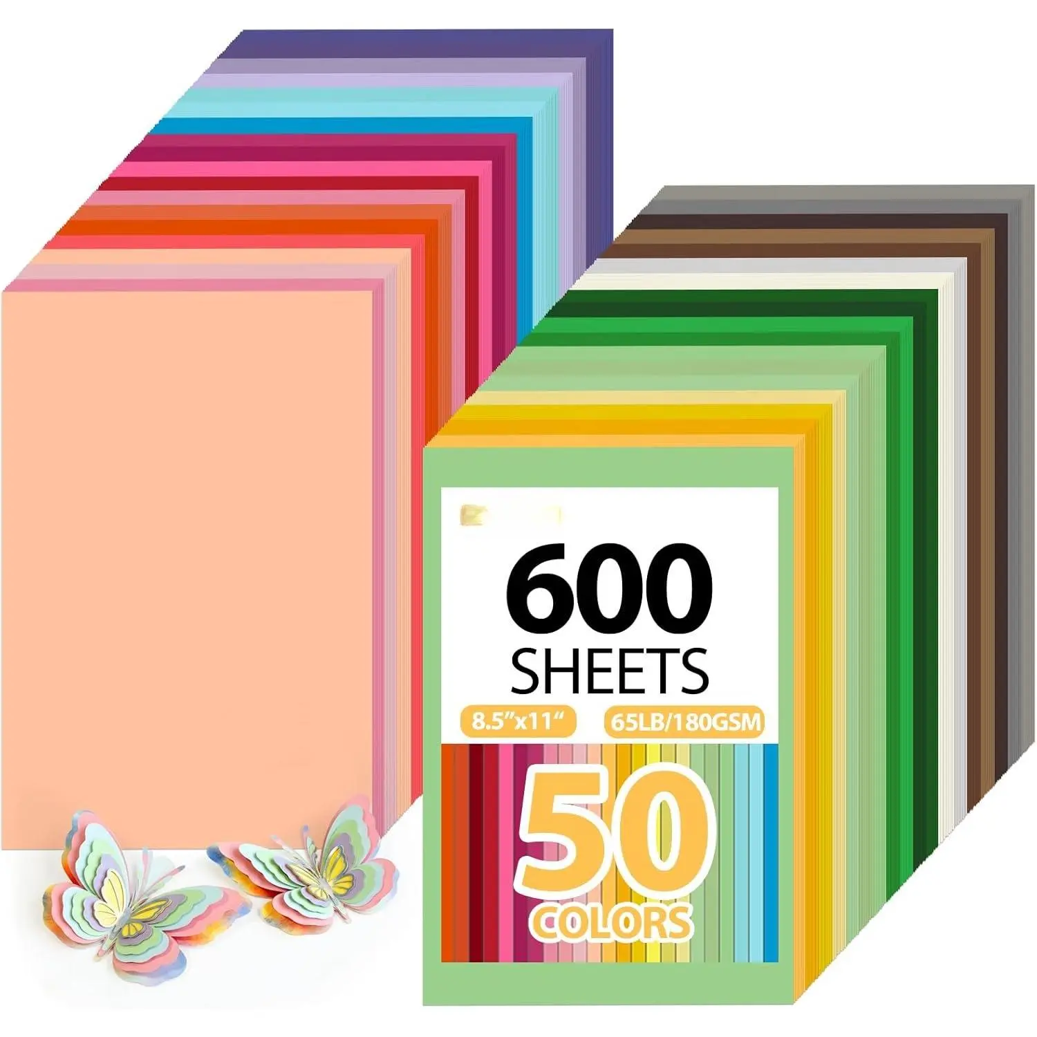600-Sheets Colored Cardstock for Crafts: 50 Assorted Colors, 8.5" x 11", 65lb/180gsm, Colored Paper for  School Supplies, Party Decorations, DIY Crafts, for cri.cut