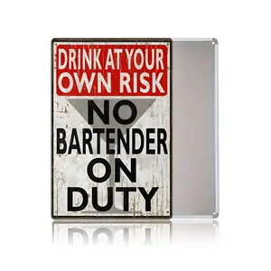 Palette & Wall – Drink at Your Own Risk Tin Sign, No Bartender On Duty Funny Bar Wall Decor, Vintage Metal Pub Sign, Rustic Man Cave Garage Wall Art