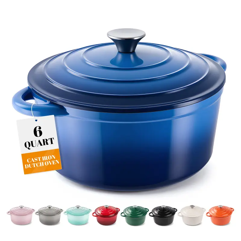 6QT Large Round Cast Iron Enameled Oval Dutch Oven Pot - Heavy-Duty, Non-Stick, Dual Handle, Bread Baking, Cooking, and Serving - Durable, Easy to Clean, Heat Retention, Versatile Cookware,Home Kitchen Essentials, Durable Kitchen Utensils