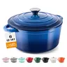 6QT Large Round Cast Iron Enameled Oval Dutch Oven Pot - Heavy-Duty, Non-Stick, Dual Handle, Bread Baking, Cooking, and Serving - Durable, Easy to Clean, Heat Retention, Versatile Cookware,Home Kitchen Essentials, Durable Kitchen Utensils