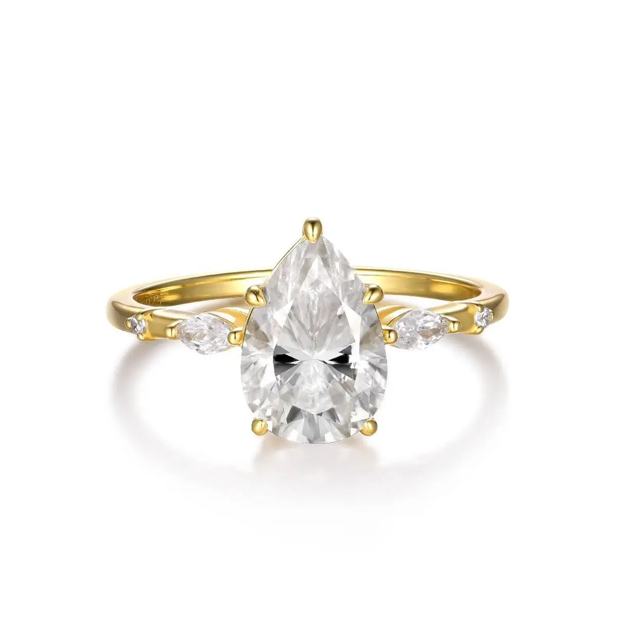 Loveden 2ct D VVS1 Pear Cut Moissanite Ring Women 925 Silver Wedding Engagement Ring Yellow Gold Plated Valentines Gift