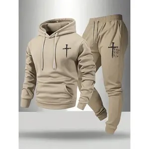 Men's Plus Size Hoodie and Pants Set, Casual Fitted Two-Piece, Fall & Winter Fashion, Streetwear Style, Halloween Festival Wear