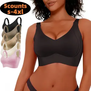 Comfortable 3/4/5-Piece Women's Bra Set for Large Sizes S-4XL Daily Basic Style Soft Material Supportive Design Versatile Essential