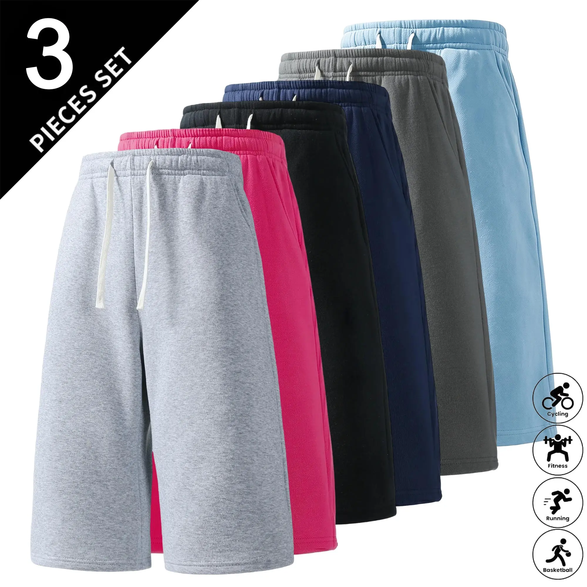 3-Pack Men’s Black Casual Knit Jogging Pants — Loose Fit, Adjustable Waistband, Perfect for Summer, Machine Washable