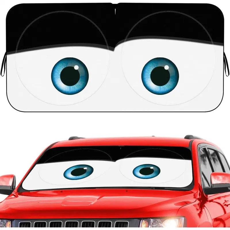 Premium Reflective Polyester Car Windshield Sun Shade for Cars - Blue Accordion-Foldable Large Visor with Fabric, Reflective Tape, Velcro Strips, Wear-Resistant Black Tape, Dual-Side Straps, Sun Protection Heat Blocker (59x27.5in, 63x31.5in), Multi-Size