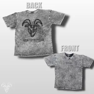 Goat Strength Grey Cotton tee - grey white washed oversized t-shirt for casual wear and athletic activities - Gym pump cover stitched to make shoulders look broader