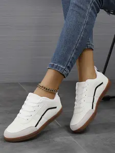 New Women's Casual Sports Shoes, Fashion Comfort Outdoor Sneakers, Lightweight Breathable Board Shoes, PU Material, Low Top