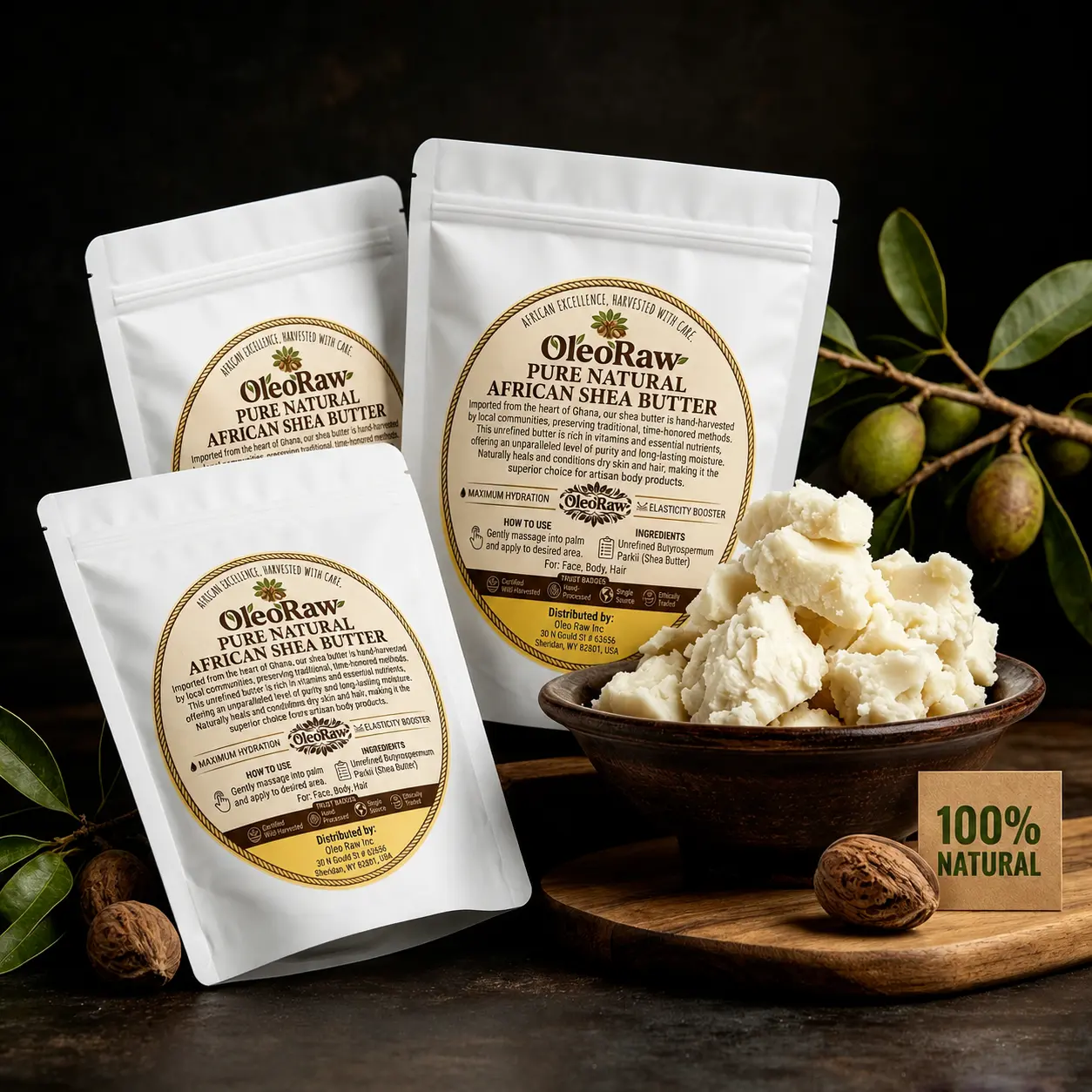 100% Pure Raw Shea Butter, Grade A Organic & Unrefined - Daily Cosmetic Moisturizer Rich in Vitamins for Dry Skin & Hair, Ideal for DIY Blend, Body Care