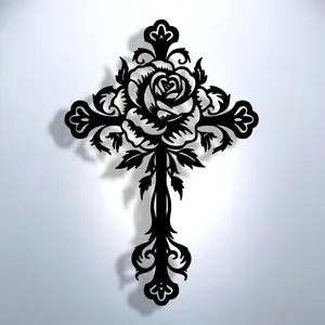 Elegant Floral Flower Cross Metal Wall Art Decor, Multi-Functional Home & Office Decoration, Ideal Gift for Holidays & Birthdays