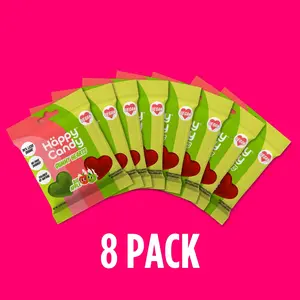 Happy Candy Big Apple 8 Pack. Gummy candy, 70% less sugar, no fake sugars (no stevia, no monk fruit, no allulose, no erythritol). Non-GMO, natural colors (no dyes), vegan, delicious!