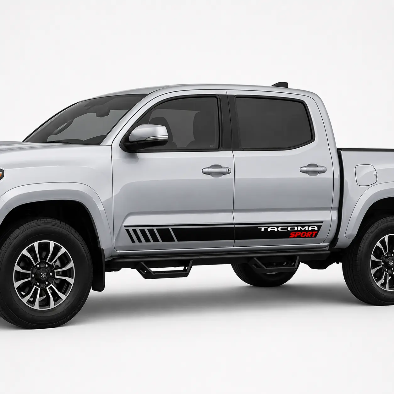 Toyota Tacoma Sport 2-Piece Exterior Car Decals - 75x5 in Pre-Applied Easy-Install 58V Black Automotive Exterior Accessories for Sport-Model Vehicles