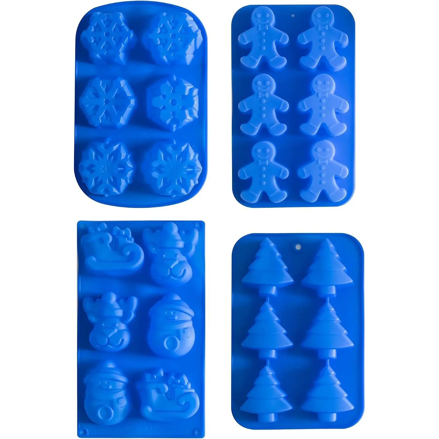4PC Large Size Silicone Christmas Baking Mold Set Christmas Tree Snowflakes Snowman Cake Mold,bath bombs,Soap Mold Set