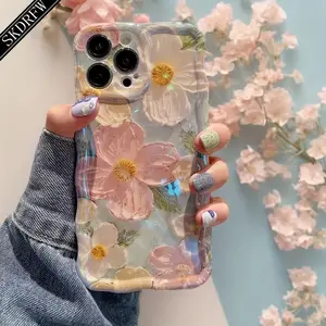 New high-end Y2K laser blue light floral irregular wave edge dopamine anti-drop phone case for iPhone 17/17air/17pro/17promax/16/16pro/16promax/16plus/15/15pro/15promax/15plus/14/14pro/14promax/14plus//Influencer/Goddess/Holiday Gift/
