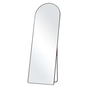 VEVOR Curved Tall Mirror, TikTokShopBlackFriday, 65'' x 22'', Spacious Standalone or Wall Mount Reflective Surface with Aluminum Frame, Comprehensive View Dress Mirror for Bedroom or Living Space, Black Decor Crystal