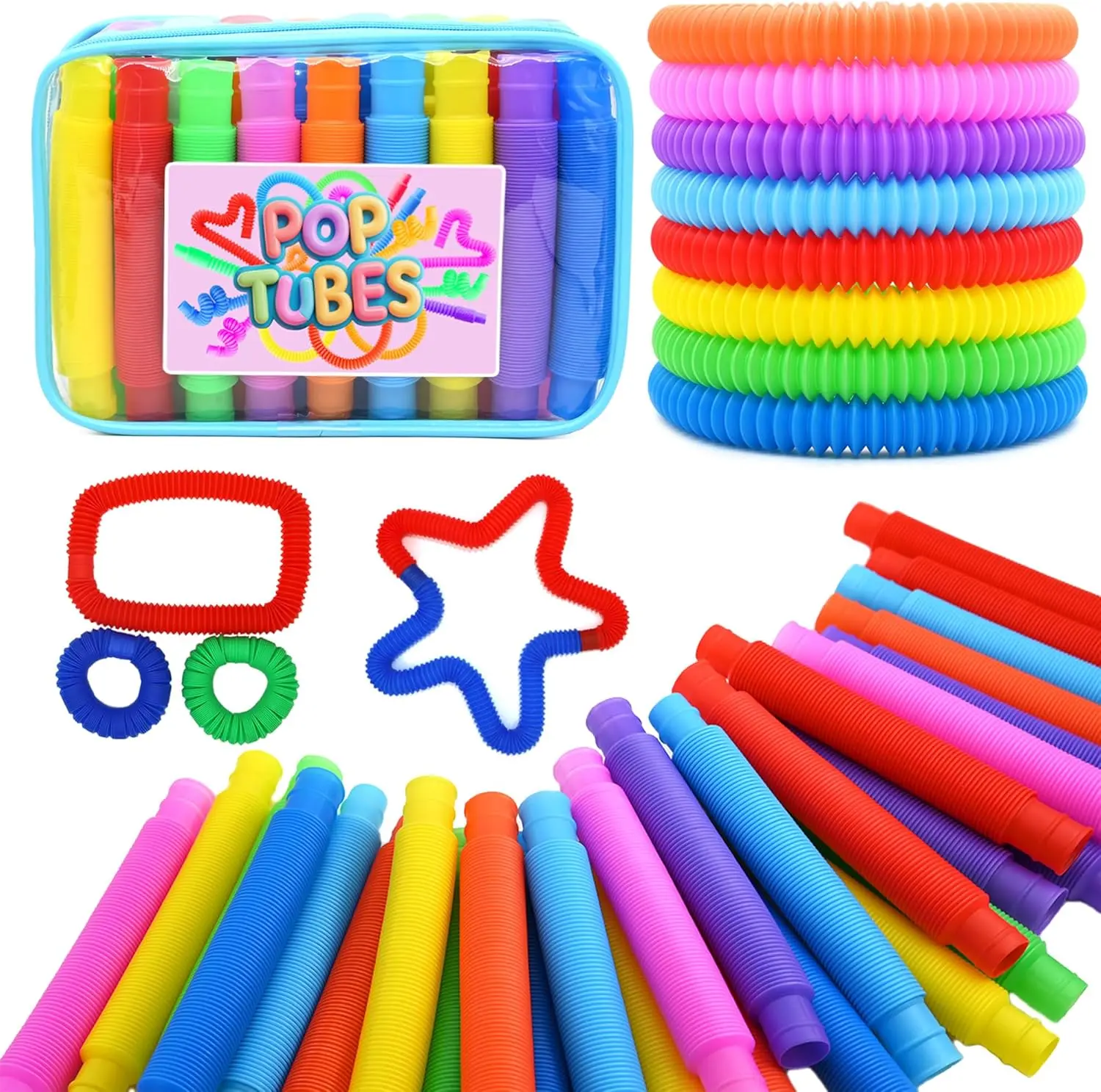 Pop Tubes Sensory Toys  30 Pack Stretchy Fidget Toys with Colors Stress Relief Toys for Kids & Adults Autism Sensory Tools Party Favors Classroom Prizes Travel & Therapy USA