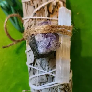 sage bundle  with amethyst cluster, includes selenite stick gemstone,  crystal
