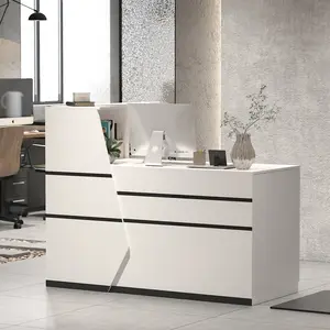 Reception Desk L-Shaped Computer Table Office 3-Drawer Lockable Front Modern Large Counter Work Study Strip Case Wooden Marble School furniture  ergonomic