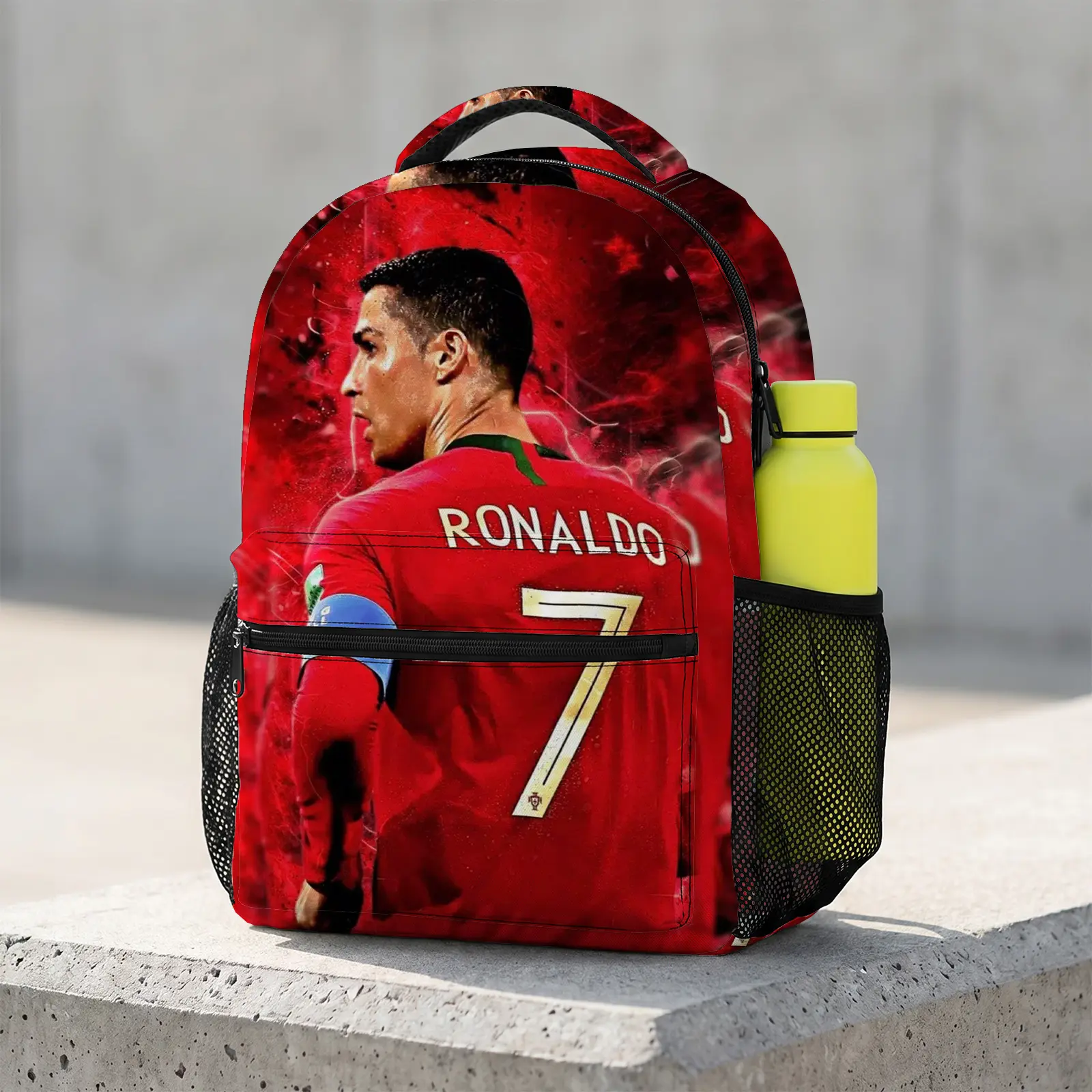 CR7 Soccer Backpack for Boys Teens, Cristiano Ronaldo Football School Bag with Laptop Sleeve, Cool Sports Fan Bookbag with Chest Strap