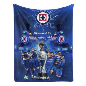 Cruz Azul FC "La Máquina" Championship Flannel Blanket, Mexican Soccer Team Trophy Print Throw Blanket, Soft Plush Warm Blanket for Couch Bedroom, Cozy Comfy Nap Blanket, Perfect Giftable Decorative Blanket for All Seasons