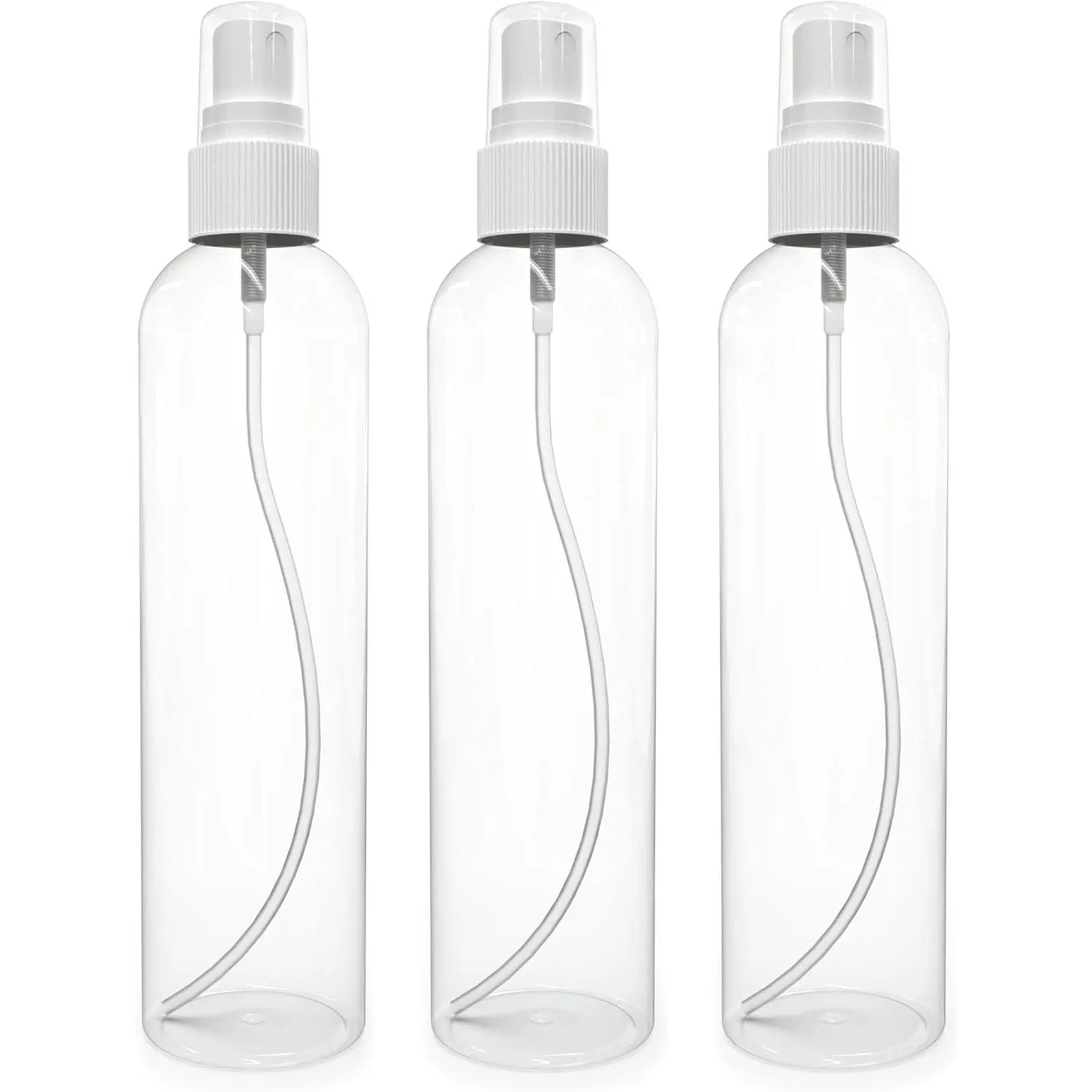 8 oz Lightweight Refillable Fine Mist Plastic Spray Bottles - Empty Simple Daily Containers for Essential Oils, Disinfectant Spray, Perfumes - Pack of 3