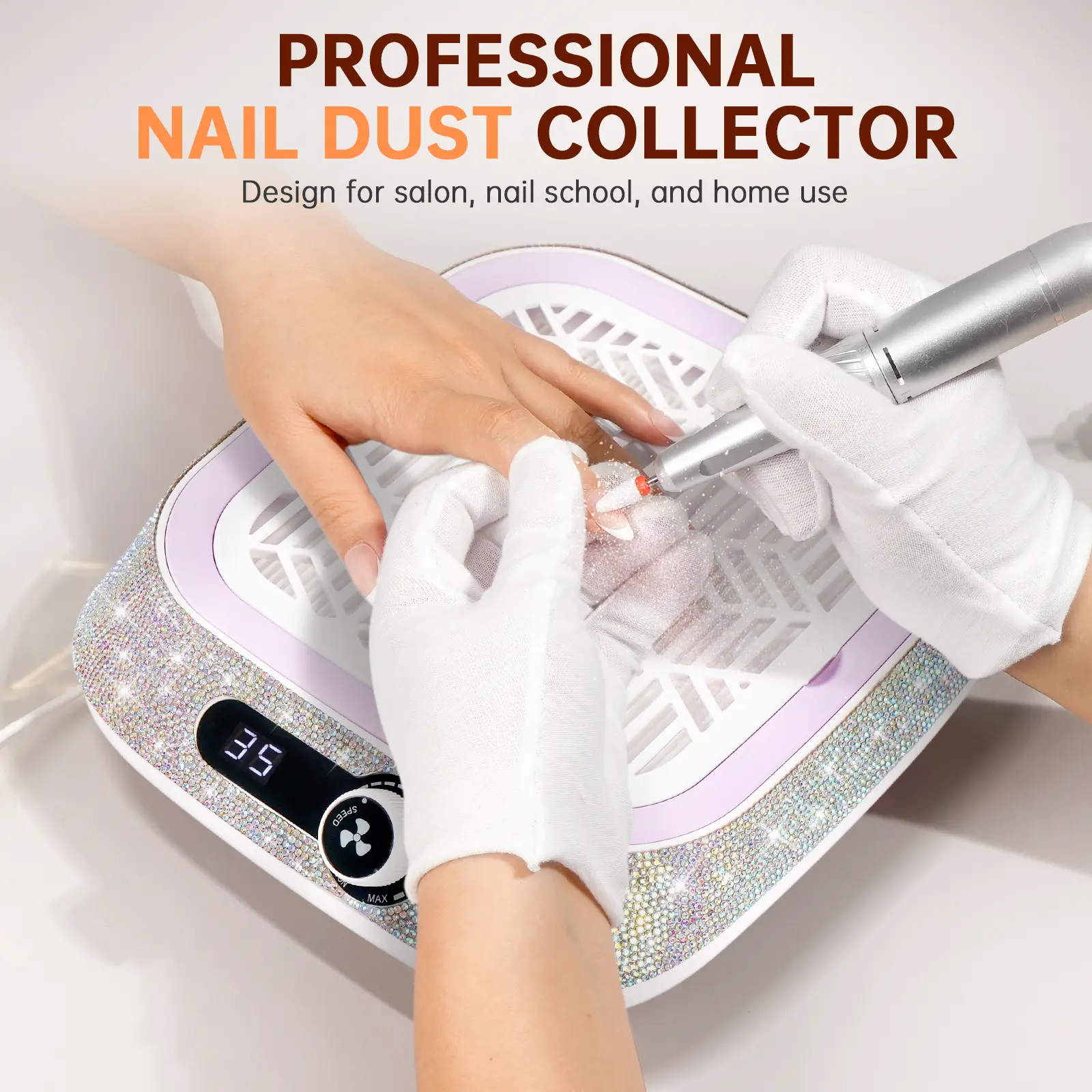 Nail Dust Collector with Reusable Filter, Powerful Vacuum Fan Dust Collector, Compact Dust Suction Machine for Acrylic Nail Gel Polish Salons&Home, White Diamond