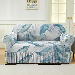 Modern Colorful Banana Leaf Print Elastic Sofa Cover, Pet-Friendly Polyester Blend, Fits Single to Four-Seat Sofas