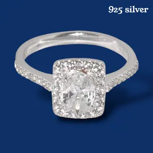 925 Sterling Silver Rectangle CZ Ring  Sparkling Statement Ring Cubic Zirconia Jewelry Sizes 7 & 8