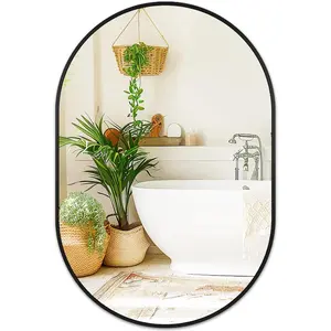 Black Oval Bathroom Mirror for Wall - 24x36 Metal Framed Vanity Mirror for Over Sink, Big Matte Oval Mirrors for Living Room, Bedroom, Hallway, Entryway Decor, Horizontally/Vertically
