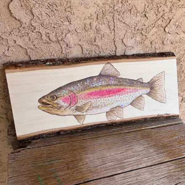 Rainbow Trout Handcrafted Wood Burning - 23 in. x 8.2 in. Rainbow Trout Wood Burning By Ambrosio Sanchez Pyrography