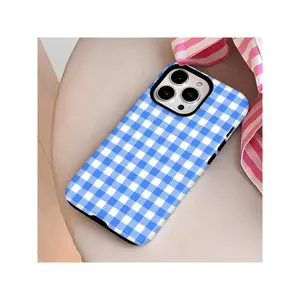Blue Checkered Mobile Phone Case, Designed With A Classic Pattern And Stylish Aesthetics, Suitable For IPhone 16, 15, 14, 13, 12 And 11 Pro Models, Made Of TPU Material, And Provides Shockproof Protection.Suitable For IPhone 17 Air