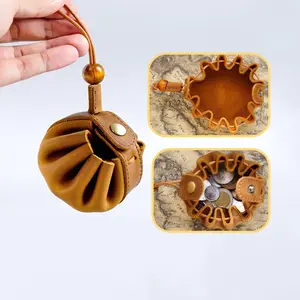 Handmade Leather Coin Purse, Vintage Wild Style Money Storage Bag, Drawstring Design, Natural Retro Look, Perfect for Everyday Use