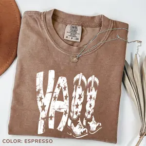 Comfort Colors Vintage Y'all Cowboy Boots T-shirt, Western Trendy Aesthetic Tshirt, Boho Western Tee, Print On Demand, Retro Western Bundle
