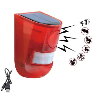 Solar Sound and Light Alarm Motion Sensor 129db Outdoor Security Siren Waterproof Activated Detector Driveway Alarm 6 LEDs Flash Warning Deterrent Strobe System for Home, Farm(Red,2 Pack)