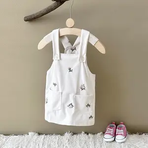 Spring Autumn Baby Girls Dress Casual Corduroy Cute Sweet Flower Embroidery Sleeveless Overall Dress Infant Clothing Kids Outfit