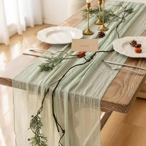 Sage Green Easter Table Runner Cheesecloth 120 Inch 10 FT Rustic Boho Cheese Cloth Table Runner for Wedding Baby Shower Bridal Shower Sheer Gauze Centerpiece Spring Home Decorations