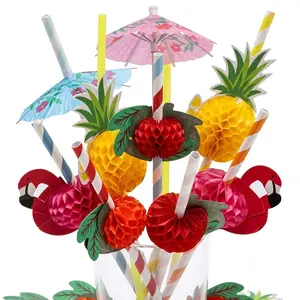 100 Pcs Flamingo Themed Straws, Disposable Drinking Straws in Assorted Colors, 80 Paper Straws & 20 Plastic Straws for Summer Party, Cocktail & Table Decor