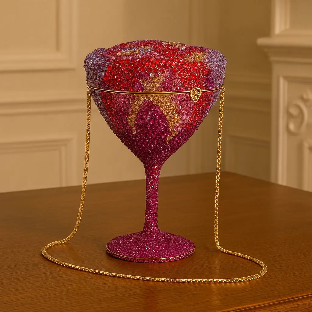 Women's PU Leather Goblet Rose-Shape Rhinestone Clutch - Elegant Metallic Chic Evening Shoulder Purse for Wedding Party, Prom Events