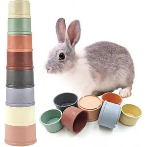 8 Pcs Stacking Cups for Small Animal Toys,Nesting Rabbit Toys of Different Sizes,Safe Plastic Colorful Nesting Toys for Bunny Guinea Pig Hiding Food and Playing