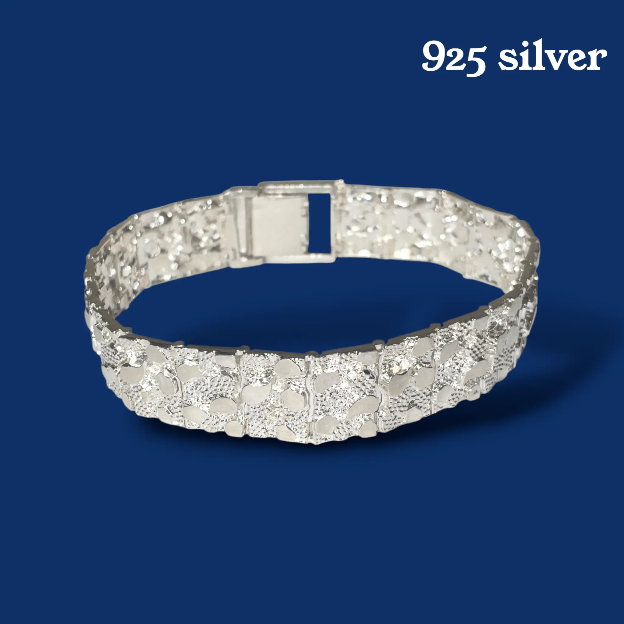 925 Sterling Silver Nugget Bracelet  Heavy 9 Inch Statement Bracelet 31.66g
