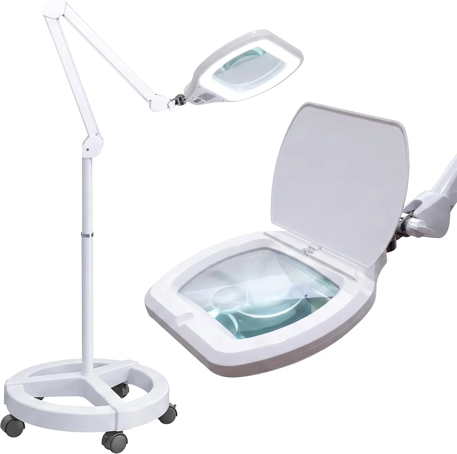 Neatfi LED Magnifying Floor Lamp | 1.75x + 4X (3D + 12D) Magnification | 12W Power | Dimmable 6500K Cool White | Adjustable Arm | Lamp for Reading, Crafts & Precision Work, White