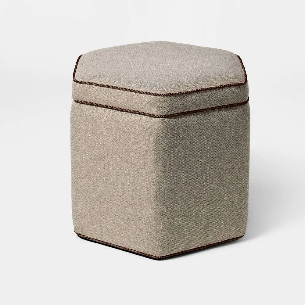 Storage Ottoman with Twisted Piping Detail Brown Linen - Threshold designed with Studio McGee