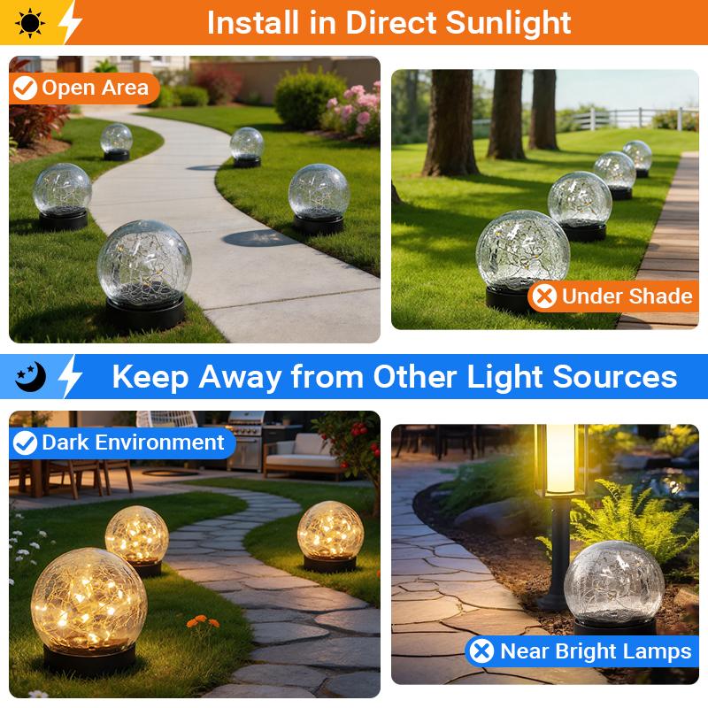Solar Globe Lights Outdoor Waterproof-Solar Balls Garden-Cracked Glass Ball Solar Lights Outdoor-Solar Orbs Outside-Outdoor Decorations Patio & Yard Lawn Backyard Decor