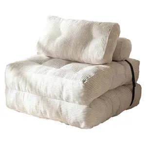 1-Person Armless Foldable Convertible Sofa Bed with Sponge Pillows - Flannel Single-Size Sleeper Couch, Beige Back-Support Floor Chair, Indoor Living Room Furniture for Individual Use, Assembly Required