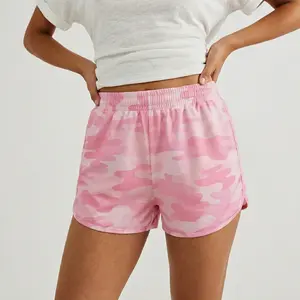 Ylowcoo Women's Camo Print Adjustable Elastic Waist Shorts Casual Comfy Breathable Knit Fabric for Daily Wear All Seasons Summer Essential Bottom Basic Fitness Summer Bottoms - Womenswear, Minimalist