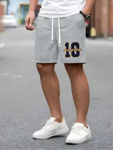 Men's Casual Breathable Shorts with Numeric Print, Comfortable Summer Athletic Pants with Drawstring, Fitted Design for Sports and Leisure