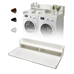 Washer Dryer Countertop 54" x 27.5", Heavy Duty Laundry Room Organization Wood Shelf Topper with 12" Edge Rails & Non-Slip Pads for Folding Clothes
