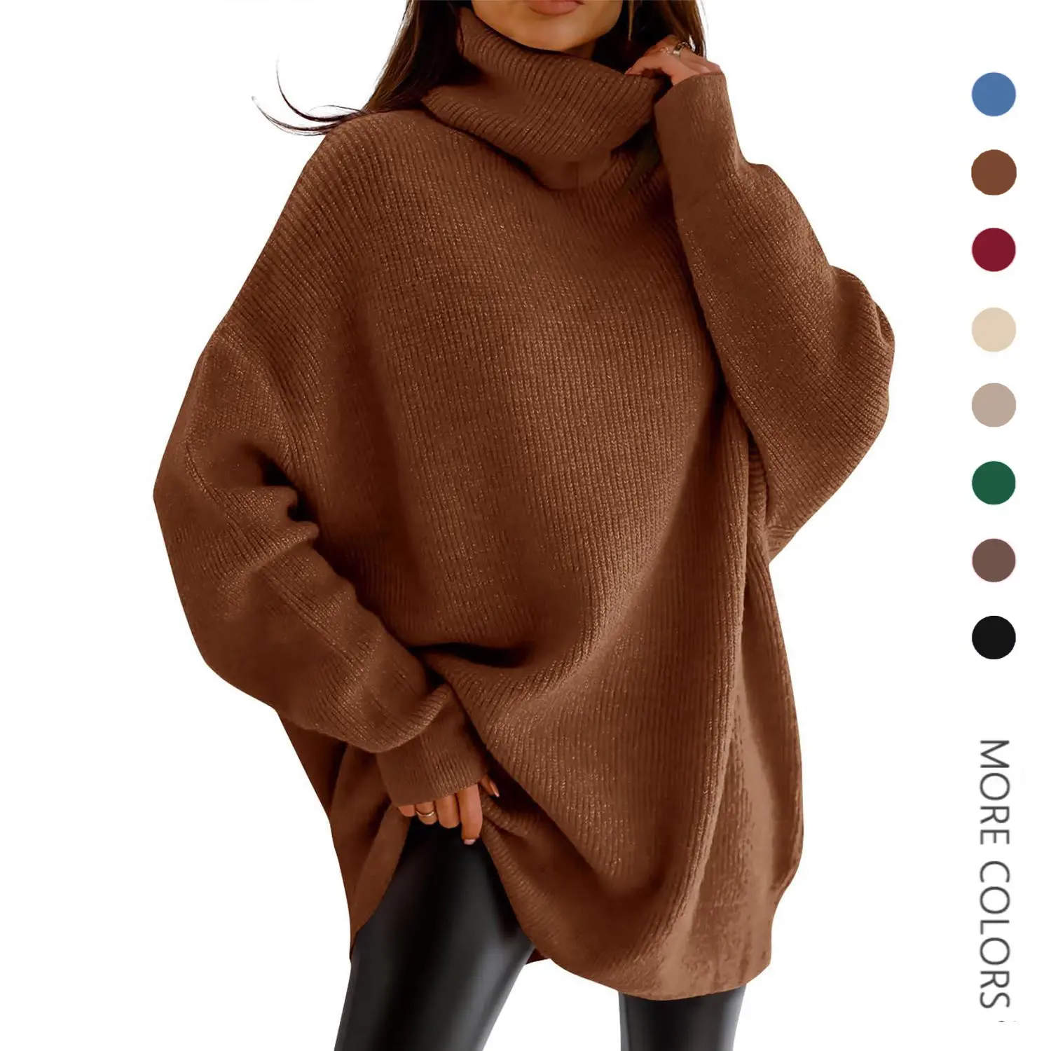 Women's Minimalist Cowl Neck Knit Pullover - Oversized Batwing Sleeve Chunky Knitting Top for Casual, Work Wear, Pair with Skinny Pleated Short Skirts, Long Sleeve, Fit, Comfortable, Tops, Loose, Knitwear, Basic, Solid, Turtleneck, High Neck, Drop